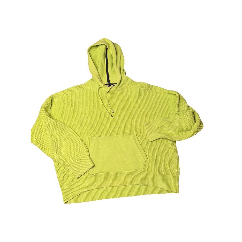 Lauren Ralph Lauren Black Label Crop Neon Green Hooded Sweater Pullover L